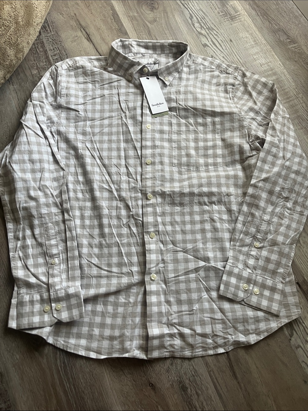 Goodfellow & Co Beige and White Gingham Button-Down Shirt